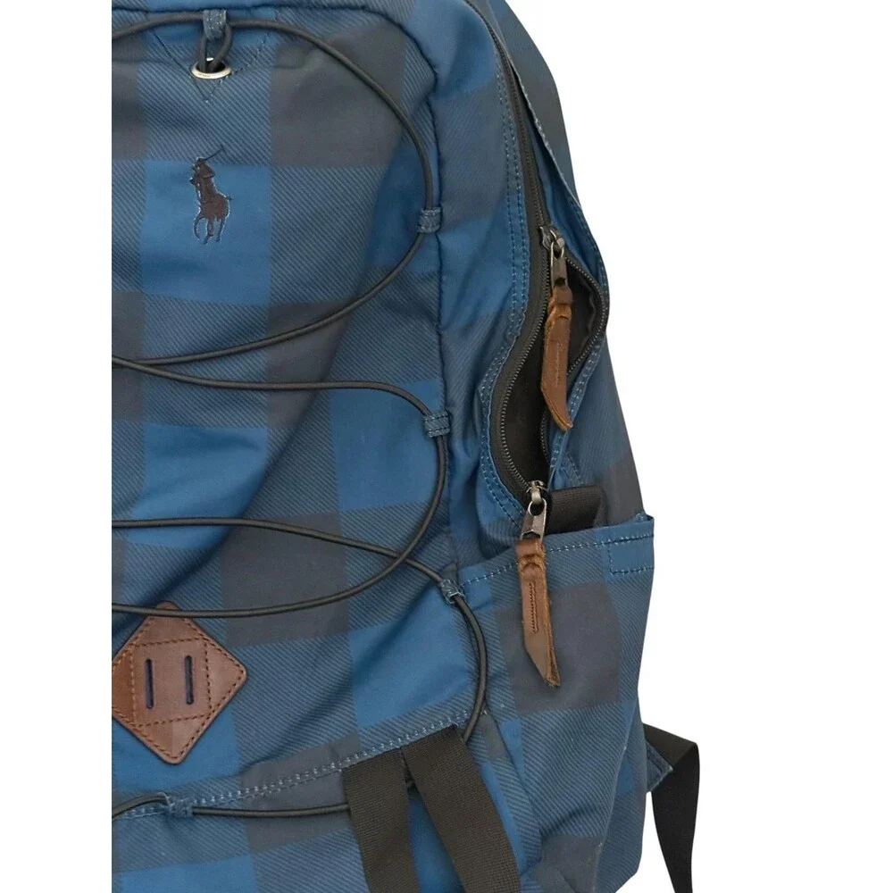 Polo Ralph Lauren Blue Plaid Backpack Bookbag Laptop School Travel Bag
